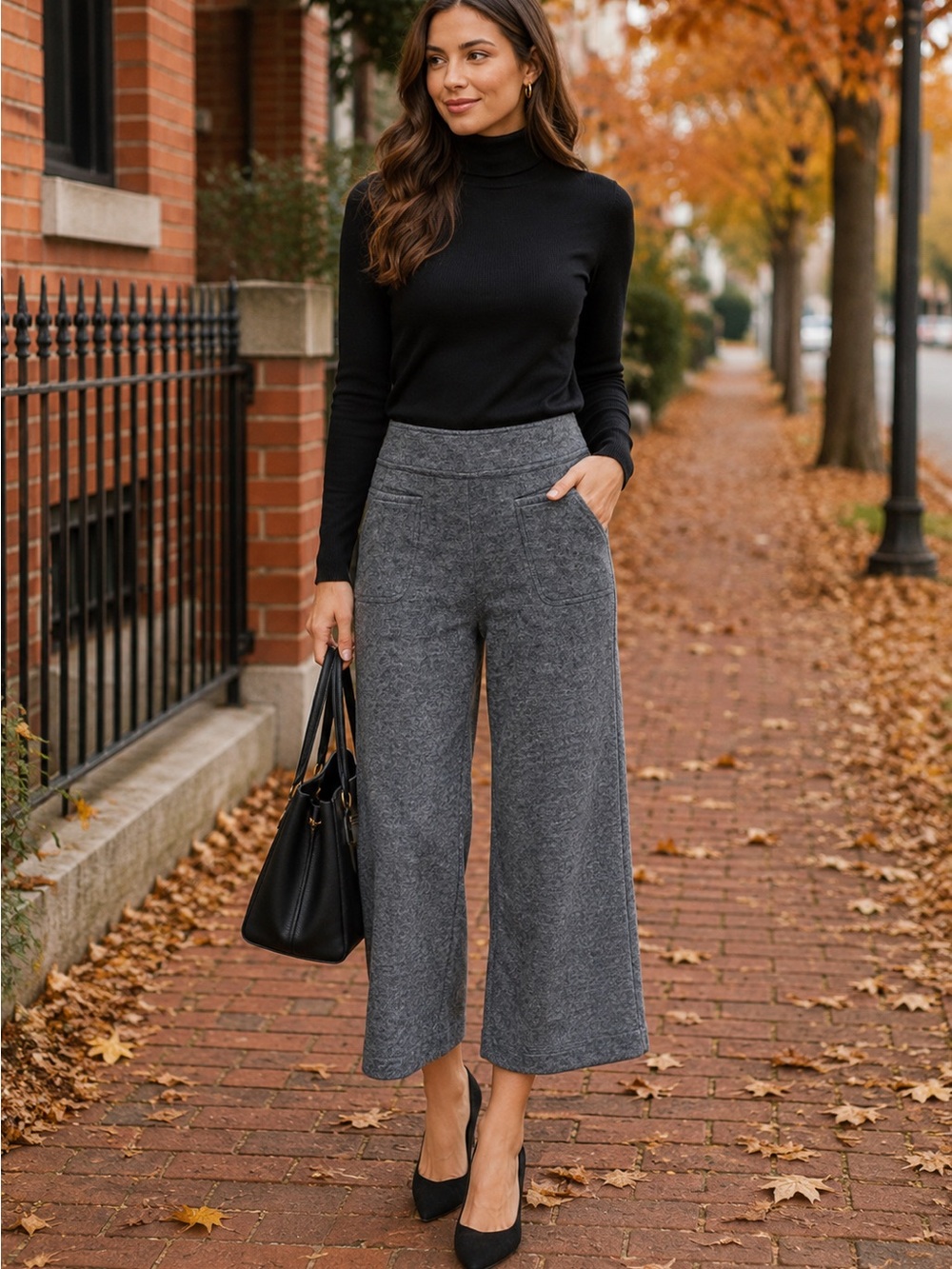 Elevenses Anthropologie Size 2P Wool Blend Lined Cropped Wide Leg Pants Gray